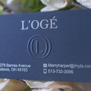 200 Nairobi Navy Blue Business Cards or Hang Tags | Luxury 500 GSM | Embossed Logo + Custom Die Hot Foil Press | Thick Uncoated Cardstock