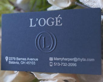 Embossed Logo Business Cards: Hot Foil Press, Thick Navy Cardstock (200 pcs)