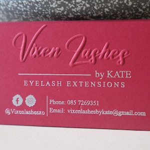 200 Richmond Red Business Cards or Hang Tags | Luxury 500 GSM | Embossed Logo + Custom Die Hot Foil Press | Thick Uncoated Cardstock