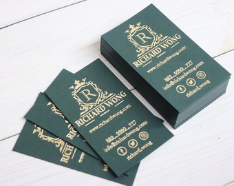 Gold Foil Business Cards | QR Calling Cards with Gold Foil Stamping | Gold Foil Dark Green Business Cards | Luxurious Green Cards