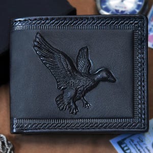 Cartera plegable personalizada de cuero con diseño de pato en relieve 3D, color negro, con protección RFID para hombre, regalo para esposo, padre, novio o hermano.