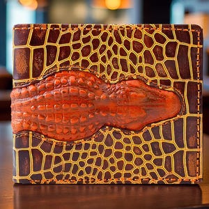 Portefeuille à deux volets personnalisé en relief crocodile 3D | Cuir pleine fleur Windsor fauve | Portefeuille RFID pour homme avec 6 emplacements pour cartes, boîte cadeau de la marque