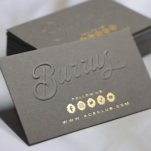 100 LUXE Embossed Business Cards | Grey Foil Stamped Calling Cards | Personalized Branding