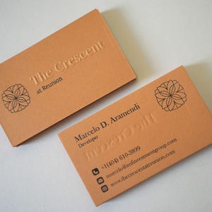 200 Malmero Mangue Business Cards or Hang Tags | Luxury 500 GSM | Embossed Logo + Custom Die Hot Foil Press | Thick Uncoated Cardstock