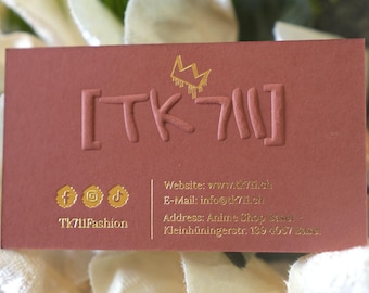 Embossed Logo Business Cards: Hot Foil Press, Thick 500 GSM Cardstock (100 pcs)