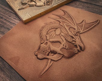 3D Dragon Skull Leather Embossing Mold: Brass Tool for Leathercraft