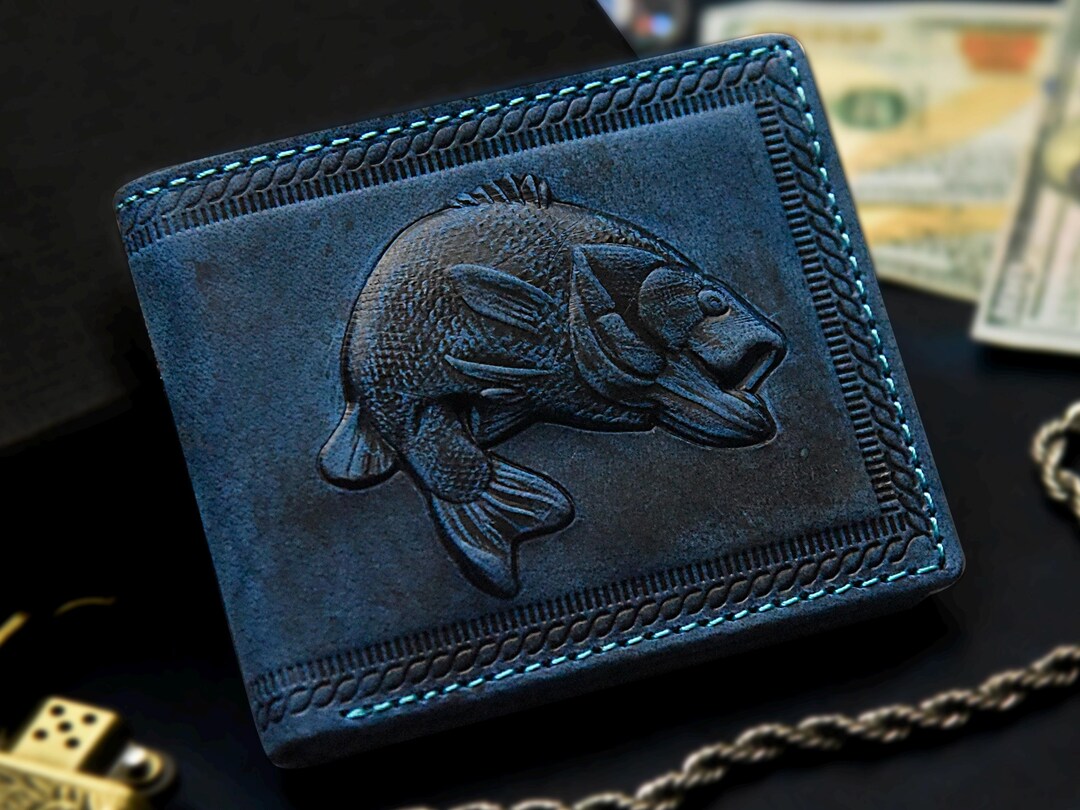 Embossed Fish Leather Wallet: Personalized RFID Bifold - Etsy