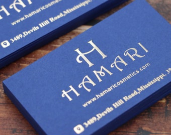 Gold Foil Royal Blue Business Cards: Luxury QR Calling Cards