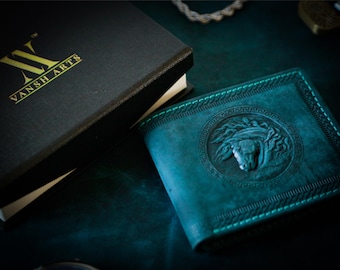 Personalized 3D Horse Leather Bifold Wallet - Vintage Blue