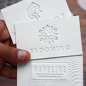 White Cotton Paper Business Cards | QR Calling Cards with Blind and Foil Stamping |  Foil Print Business Cards | Luxurious White Cards