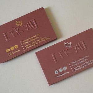 200 Rio Rosebud Business Cards or Hang Tags | Luxury 500 GSM | Embossed Logo + Custom Die Hot Foil Press | Thick Uncoated Cardstock