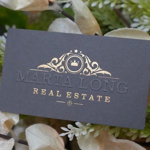 100 Sydney Sombre Grey Business Cards or Hang Tags | Luxury 500 GSM | Embossed Logo + Custom Die Hot Foil Press | Thick Uncoated Cardstock