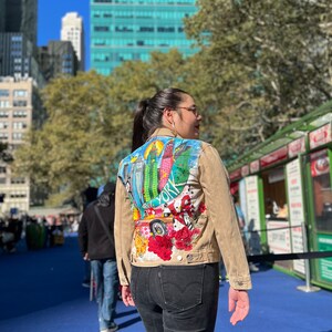 Jeans jackets, hand-painted pieces of clothing, your personal story made into color, colorful, painted in acrylics, easy to wash