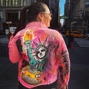 Jeans Jacket hand-painted, differents sizes, pieces of clothing, your personal story made into color, painted in acrylics, easy to wash