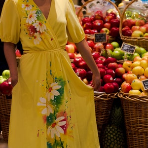 Dress colorfull, hand-painted, hand-painted pieces of clothing, spring color, painted in acrylics, easy to wash