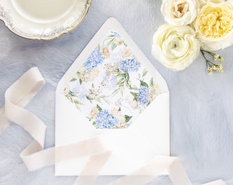 Blue and White floral liner pattern | Floral Watercolor hydrangea liner