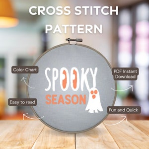 Spooky Season Counted Cross Stitch Chart, Easy Beginner, PDF, Halloween, Decor, Spooky, Fall, Autumn, Pattern, Spooky Smalls, ghost