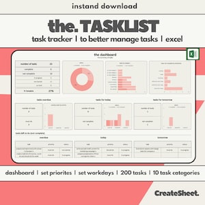 Aufgaben-Tracker - Aufgabenliste und Produktivitätsplaner - Wöchentliche, tägliche, monatliche Aufgabensteuerung mit automatisiertem Dashboard, Excel To Do-Liste
