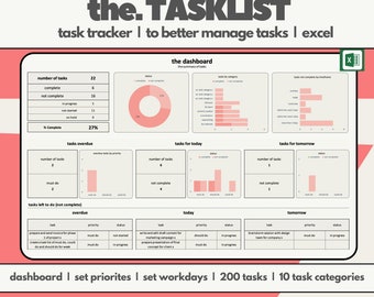 Task Tracker - To Do List and Productivity Planner - Weekly, Daily, Monthly Task Management with Automated Dashboard, Excel To Do List