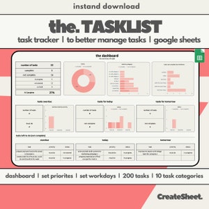 Task Tracker - To Do List and Productivity Planner - Weekly, Daily, Monthly Task Management with Automated Dashboard, Google Sheets