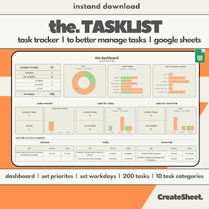 Task Tracker - To Do List and Productivity Planner - Weekly, Daily, Monthly Task Management with Automated Dashboard, Google Sheets