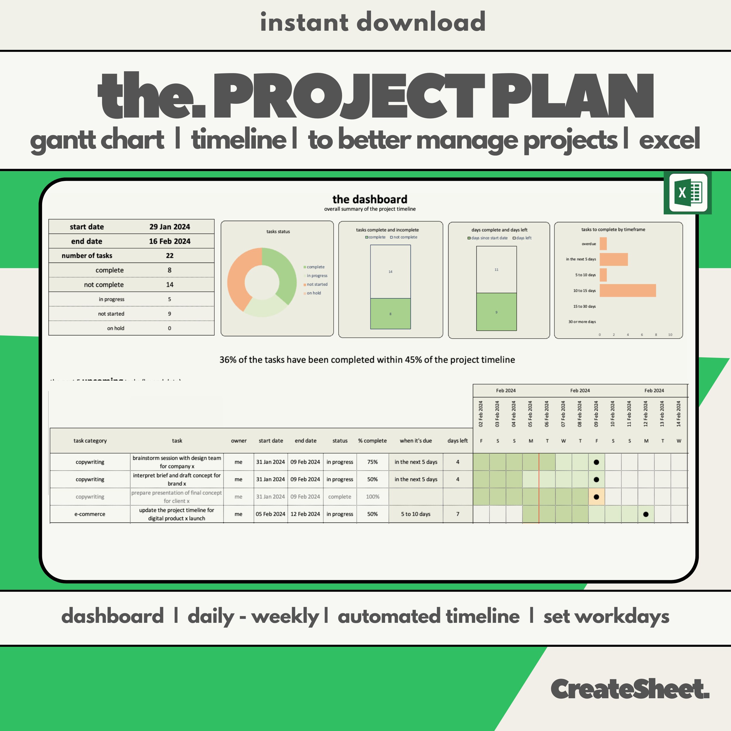 Gantt Chart, Task Scheduler, Excel Template - Etsy