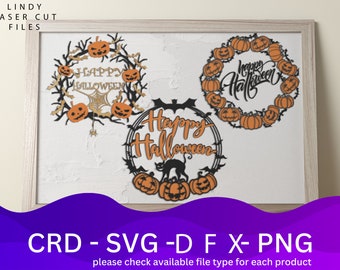 Ghirlanda di Halloween Laser Cut Files Bundle File SVG, 3 Design vettoriale, Piano Laser, Modello Cnc, Modello modello taglio laser