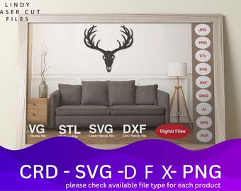 Hirschkopf Schädel mit Horn Wand-Dekor Laser geschnittene Dateien bündeln SVG-Datei, Vektor-Design, Laser Plan, Cnc-Muster, Laser geschnitten Modell Vorlage