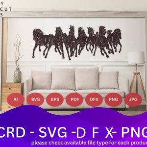 Seven Horse Wall Decor Cut Files Bundle SVG File, Vector Design, Plan Laser, Cnc Pattern, Laser Cut Model Template