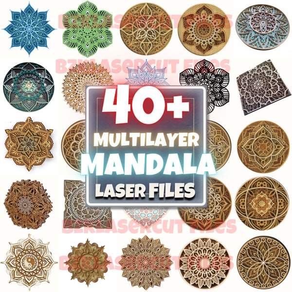 3D Multicapa Mandala Laser Files Art Decor / Layered Mandala SVG Bundle / Wall Art Vector Cricut File por BZKLaserCut