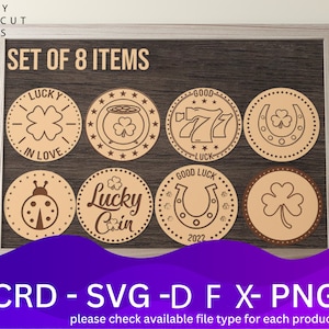 Lucky Coins Laser Cut Files Bundle SVG File, 8 Vector Design, Plan Laser, Cnc Pattern, Laser Cut Model Template