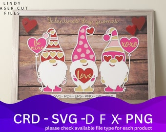 Pacchetto di file di taglio Gnome di San Valentino File SVG, disegno vettoriale, piano laser, modello Cnc, modello modello taglio laser