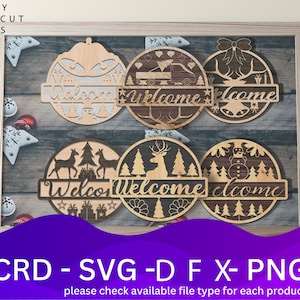Christmas Door Hanger Laser Cut Files Bundle SVG File, 6 Vector Design, Plan Laser, Cnc Pattern, Laser Cut Model Template