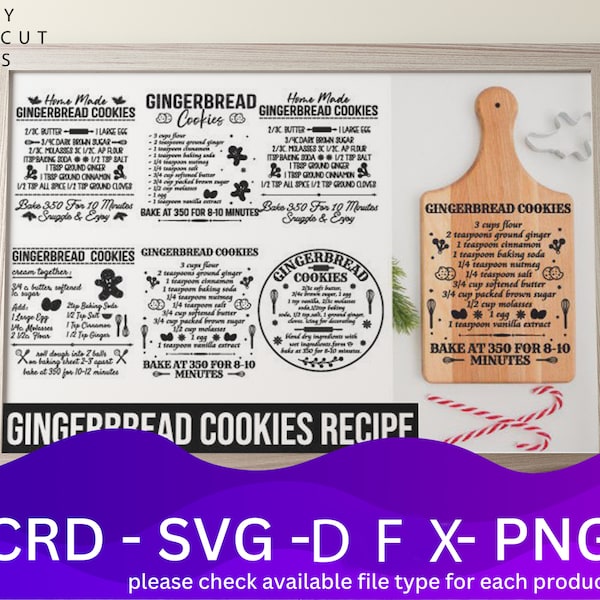 Gingerbread Cookies Recipe Laser Cut Files Bundle SVG File, 6 Vector Design, Plan Laser, Cnc Pattern, Laser Cut Model Template