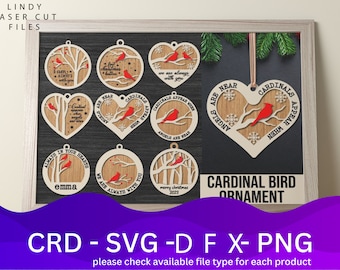 Kerst kardinaal ornament lasergesneden bestanden bundel SVG-bestand, 9 vector ontwerp, plan laser, CNC patroon, lasergesneden model sjabloon