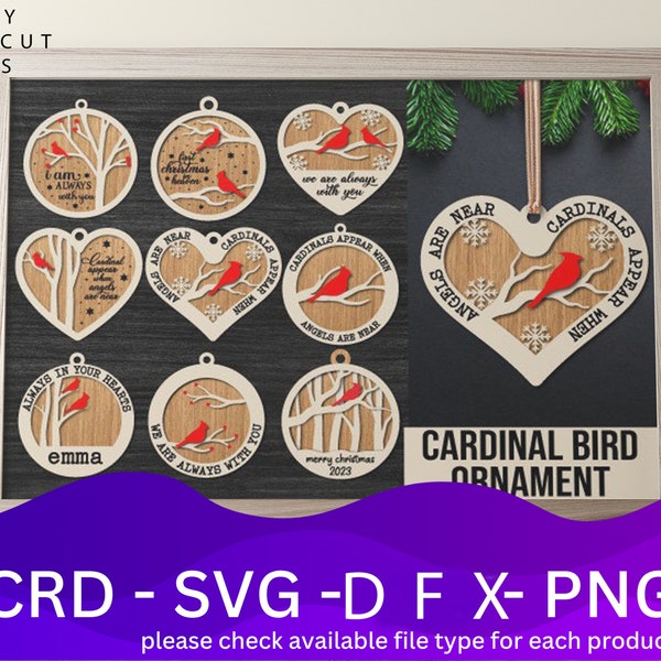 Christmas Cardinal Ornament Laser Cut Files Bundle SVG File, 9 Vector Design, Plan Laser, Cnc Pattern, Laser Cut Model Template