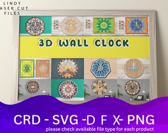 3D Wall Clock Laser Cut Files: 12 Vector Designs (SVG File)