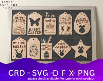 Easter Gift Tags Laser Cut Files Bundle SVG File, 8 Vector Design, Plan Laser, Cnc Pattern, Laser Cut Model Template