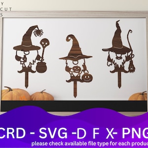 Halloween Gnome Stakes Laser Cut Files Bundle SVG File, 3 Vector Design, Plan Laser, Cnc Pattern, Laser Cut Model Template