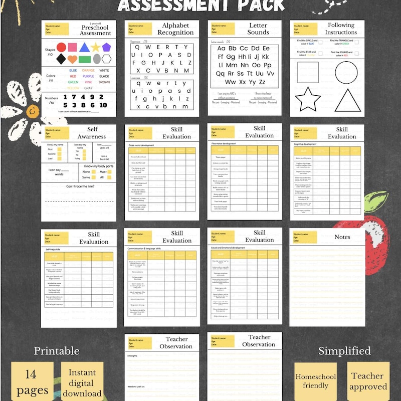 Kindergarten Assessment Tool - Etsy