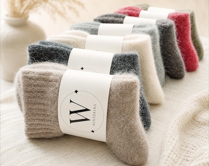 Fuzzy Fluffy Angora Wool Socks – Lightweight, Warm & Cozy Plain Knit Winter Socks, Gift Idea