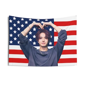 Heeseung Cute Pose American Flag, Heeseung  Concert Banner, Heeseung Kpop Flag, Enha Walk The Line, World Tour Walk The Line 2025