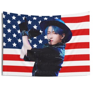 Ateez Hongjoong Cowboy American Flag, Hongjoong American Tapestry, Ateez Will To Power, Ateez Concert, Ateez Towards The Light