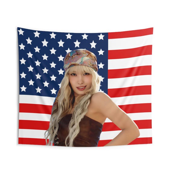 Twice Momo Blonde American Flag, Twice Concert Banner, Twice Kpop