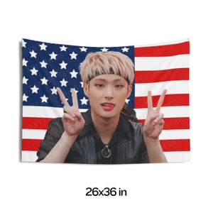 Ateez Mingi Blonde Hair Flag Banner, Mingi American Tapestry, Mingi Merch Decor, Gift for Mingi Fan, Mingi Fan Gift Ideas