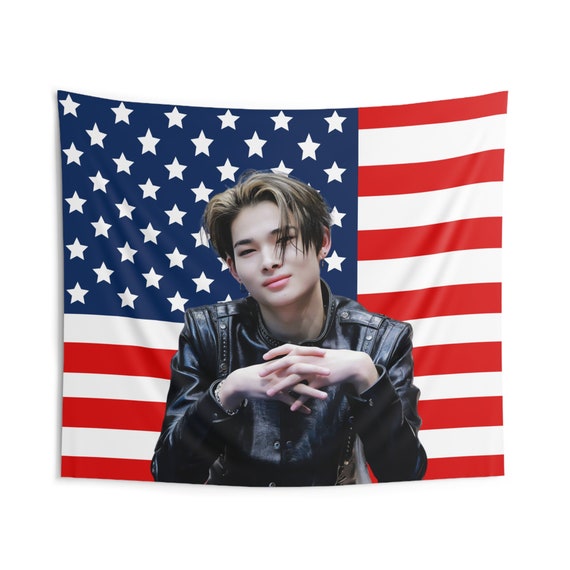 Enha Niki in Black Leather Jacket American Flag, Enha
