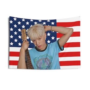 P1Harmony Keeho with his Guitar Flag Banner, Keeho American Tapestry, Keeho Merch Decor, Killin It P1Harmony, p1harmony tour 2024