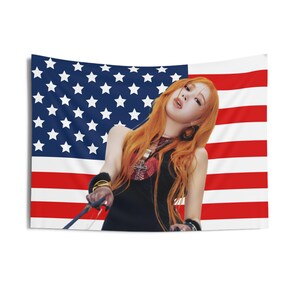Aespa Giselle Long Orange Hair American Flag, Aespa Concert Banner