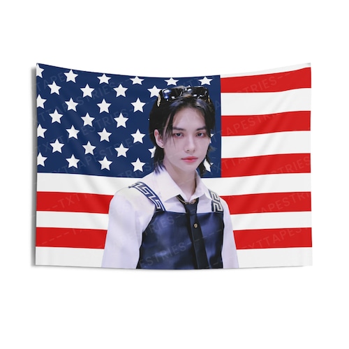 Stray Kids Hyunjin Photoshoot American Flag, Hyunjin American