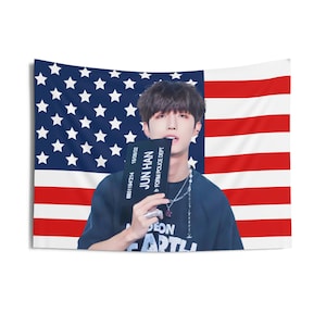 Xdinary Heroes Junhan Mug Shot American Flag, Xdinary Heroes Concert Banner, Xdinary Heroes Kpop Flag, XDH World Tour, XDH 2025